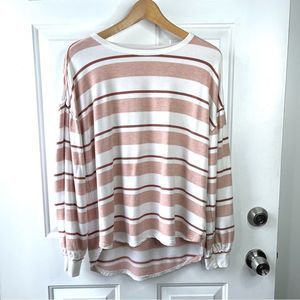 Thread & Supply Striped White Pink Cozy Soft Balloon Sleeves Shirt Size M